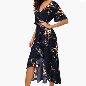 Navy Floral High-Low Maxi Dress